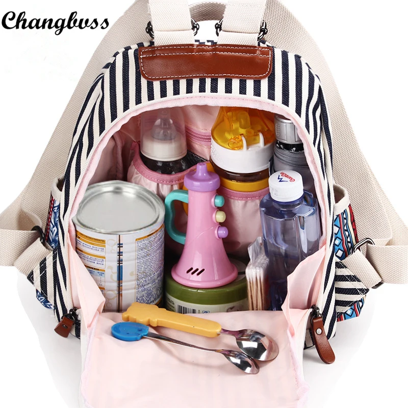 Stripe National Tribal Ethnic Women Backpack High Storage Ability Mommy s Travel Backpack Storage bag Canvas