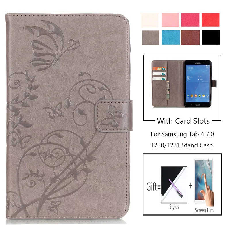 

For Samsung Galaxy Tab T230 Cover 3D Butterfly High Quality Leather Flip Wallet Shell Tab4 7 inch T231 T235 Stand Tablet Case