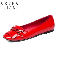 ORCHA LISA/обувь из натуральной кожи женская обувь на плоской подошве с бахромой женские балетки на плоской подошве с квадратным носком и цепочкой повседневная обувь на плоской подошве ZapatoJ066