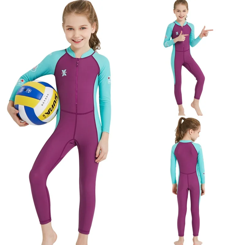 

Kids Diving Suit 2.5MM Neoprene Wetsuit children for boys girls Keep Warm One-piece Long Sleeves UV protection Swimwear ST