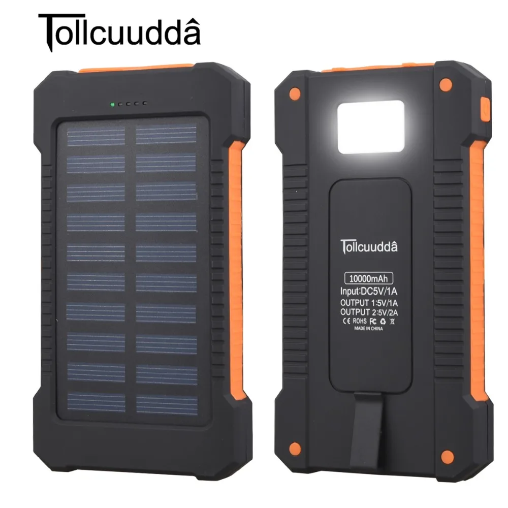 Solar Power Bank Waterproof 10000mAh Solar Charger 2 USB Ports External Charger Solar Powerbank for font