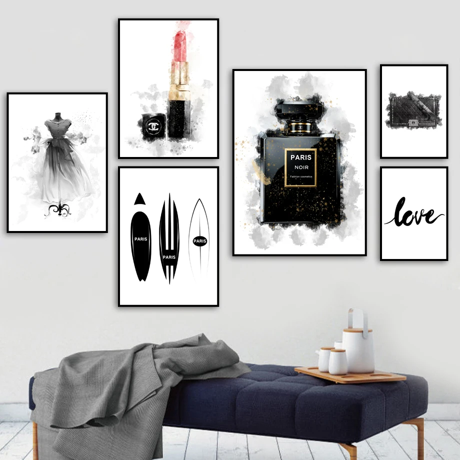 

Perfume Lipstick Surfboard Dress Handbag Wall Art Canvas Painting Posters And Prints Wall Pictures For Living Room Salon Decor