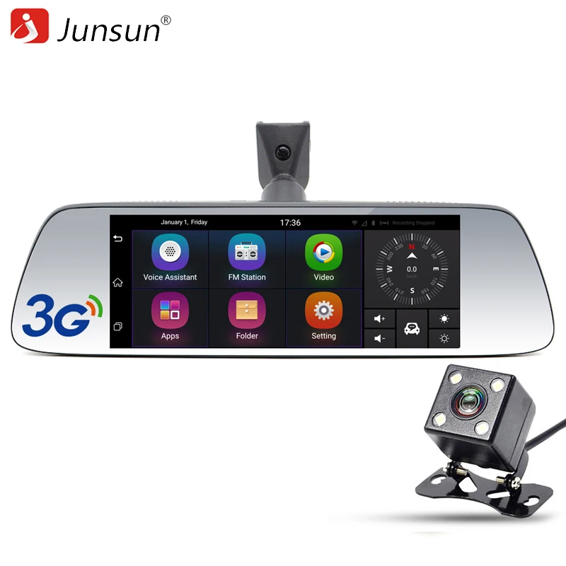 Junsun 7 Car GPS Navigation Android 5 0 Special 3G DVR Camera Rearview Mirror Dual Lens