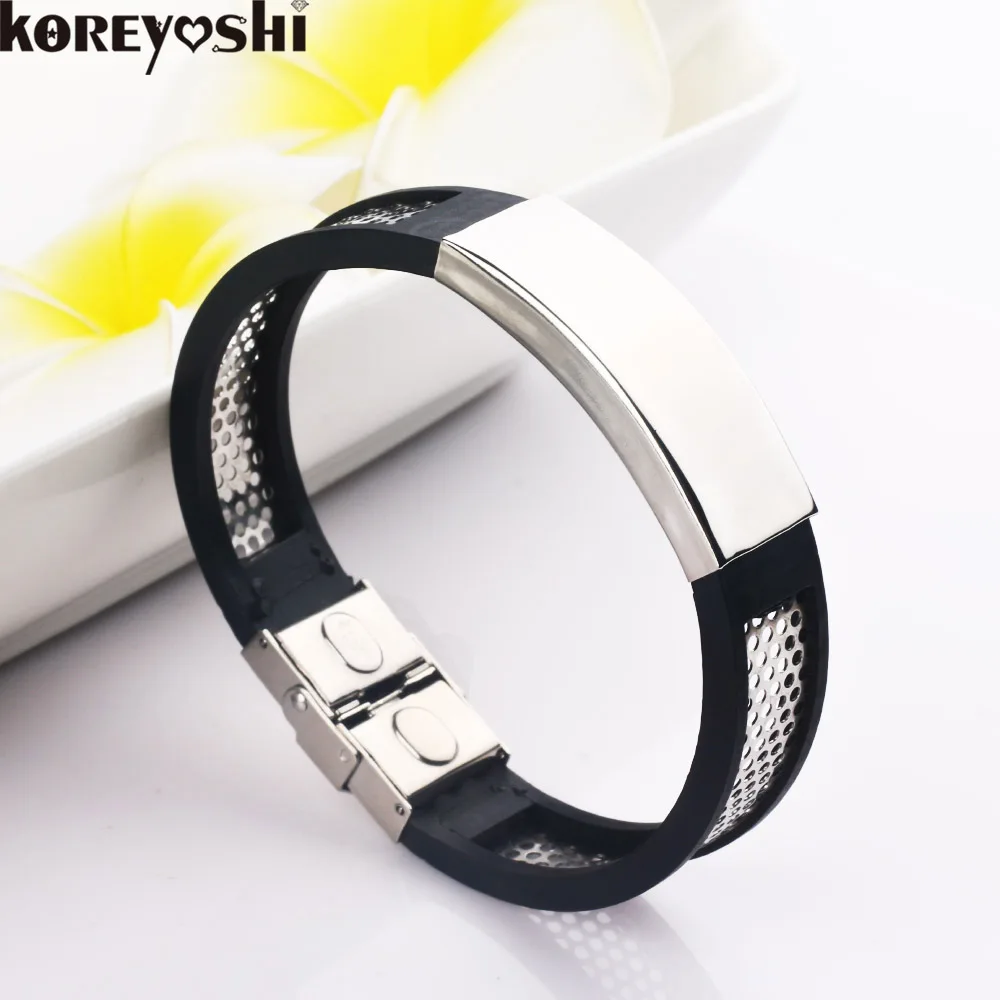 Buy 2016 Men Basketball Sports Silicone Wristband Stainless Steel Bracelets for