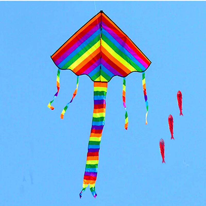 free shipping high quality 2m rainbow kite with handle line ripstop