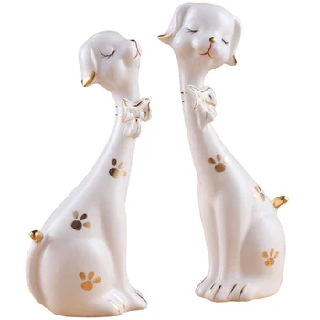 

2pcs/Set Artificial Mini Flower Dog Fairy Garden Miniatures Creative Ceramic Animal Dog Crafts Figurines For Home Decoration Toy