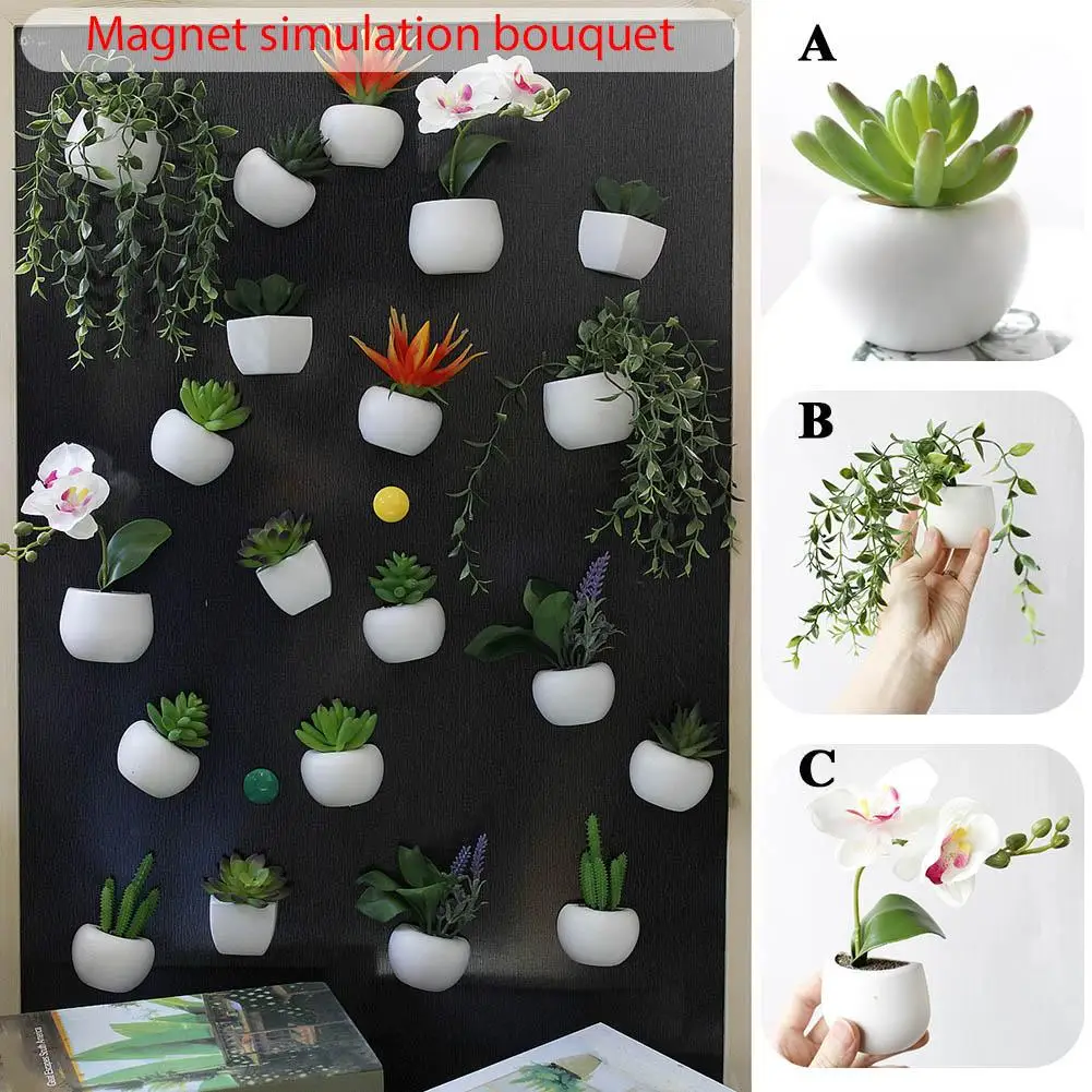 Fridge Sticker Plant Pots Simulated Bouquet Flower Succulent
