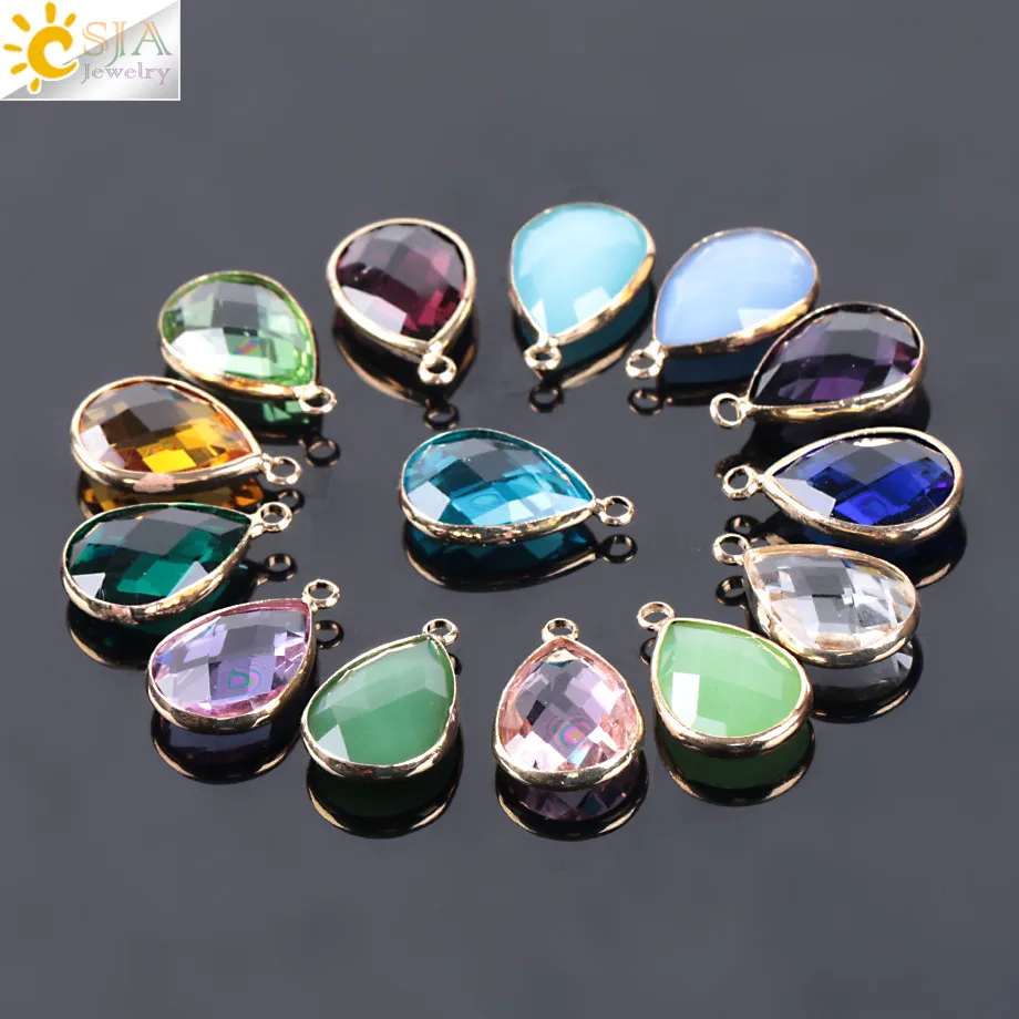 

CSJA 30pcs Water Tear Drop Beads Faceted Cutting Charms Pendant for Women Glass Crystal Jewelry Beads Standard Shipping S126