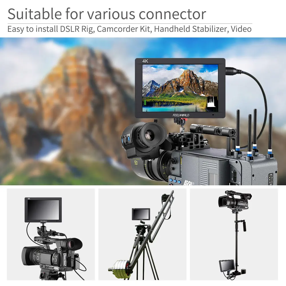Фото 7-дюймовый монитор Feelworld FW703 3G-SDI 4K HDMI, 7-дюймовый IPS 1920x1200 Full HD-камера, полевой монитор с гистограммой, пиковым фокусом Zebra №3