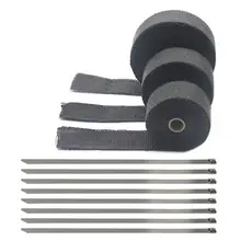 5cm*5M 10M 15M Exhaust Heat Wrap Roll for Motorcycle Fiberglass Heat Shield Tape with Stainless Ties