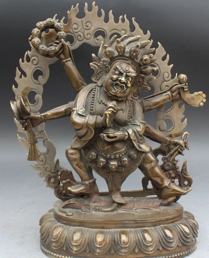 

shitou 001455 12" Tibet Buddhism Buddha Bronze Six arm Mahakala Wrathful Deity Statue