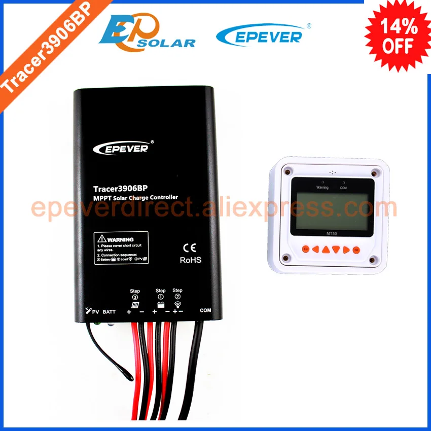 

24v 15A 15amp solar charger controller MPPT EPEVER Tracer3906BP 12v 24v auto work with MT50 remote meter