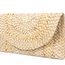 Женская Соломенная Сумка, новая мода, клатч, Женская сумочка, ручная работа, ротанговая сумка, кукурузная кожа, тканая, летняя, повседневная, Пляжная, с карманом