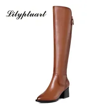 Британский стиль; Материал: Воловья кожа на молнии декоративные сапоги туфли на толстом каблуке; Высокий каблук Боковая молния на резиновой подошве Женские зимние ботинки