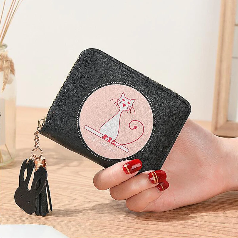 

2019 cat new ladies coin purse short zipper coin bag cute fashion small fresh Korean version of the magnetic buckle student bag