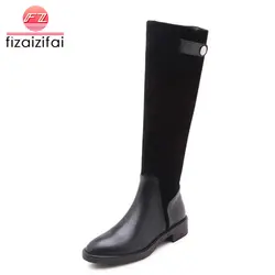 FizaiZifai/женские сапоги до колена из натуральной кожи; теплые сапоги на молнии с заплатками; зимняя модная классическая обувь; женская обувь;