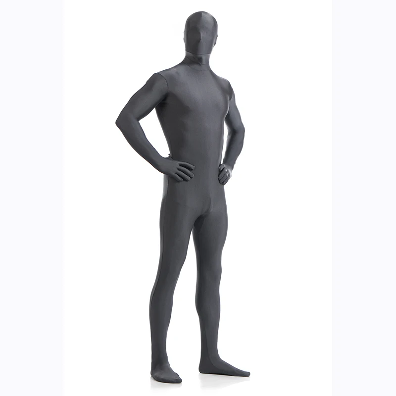 Серый мужской комбинезон из спандекса Zentai лайкры унисекс зентай для