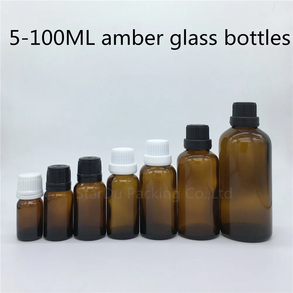 

5ml 10ml 15ml 20ml 30ML 50ml 100ml Amber Glass Bottle, Vials Essential Oil Bottle With Tamper Evident Cap Perfume Bottles 500pcs