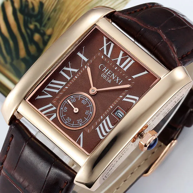  2016 CHENXI Classic Design Rectangular Men Watches Luxury Brand Stylish Leather Watch Women Ladies Dress Wristwatch Reloj Hombre 