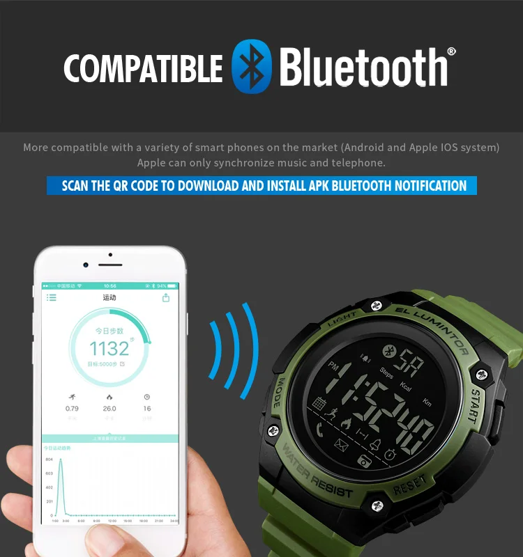 SKMEI 1347 Bluetooth Смарт цифровые часы мужские 50 м водонепроницаемые спортивные часы спящий монитор Подсветка трекер калорий мужские часы