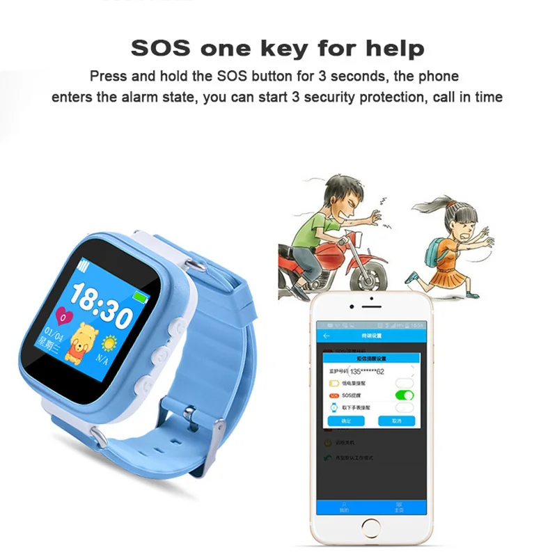 Gps позиционирование Мода телефон часы 1,22 дюймов цветной сенсорный экран SOS Смарт часы Дети Детские часы