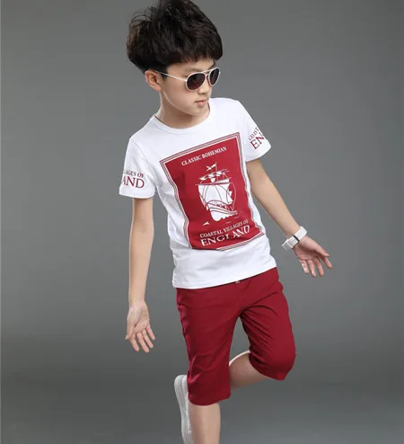 Детская одежда для мальчиков костюм с короткими рукавами+ шорты коллекция года, летняя детская одежда хлопковая Повседневная футболка комплект одежды для больших мальчиков, От 3 до 16 лет
