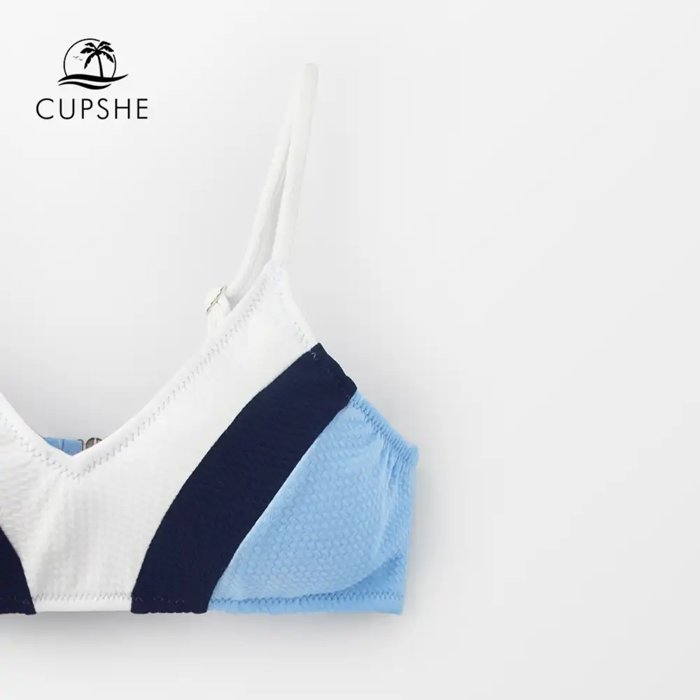 blue navy and white block bikini