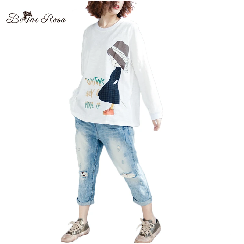 BelineRosa Spring Summer Women's Tunic Kawaii Girls Printing Casual Big Sizes Women Shirts Long Sleeve Cotton T-shirt ZRK00053 BelineRosa Spring Summer Women's Tunic Kawaii Girls Printing Casual Big Sizes Women Shirts Long Sleeve Cotton T-shirt ZRK00053