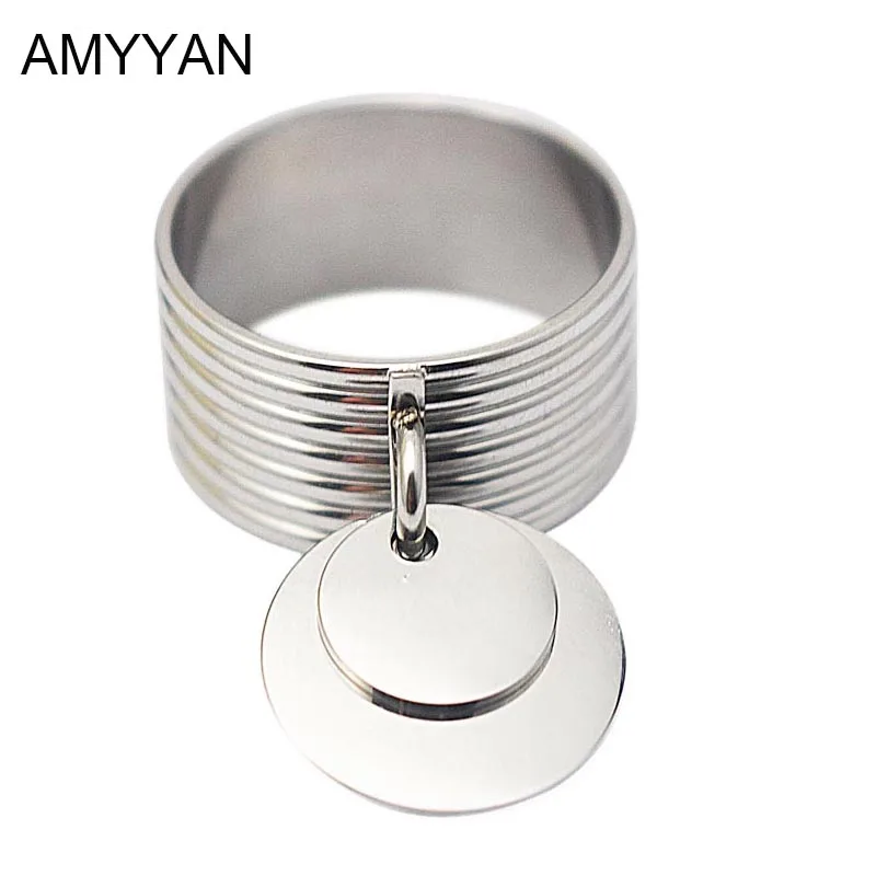 Fashion jewelry unisex rings with double round charms stainless steel metal punk silver pendant ring for women dangle charm ring