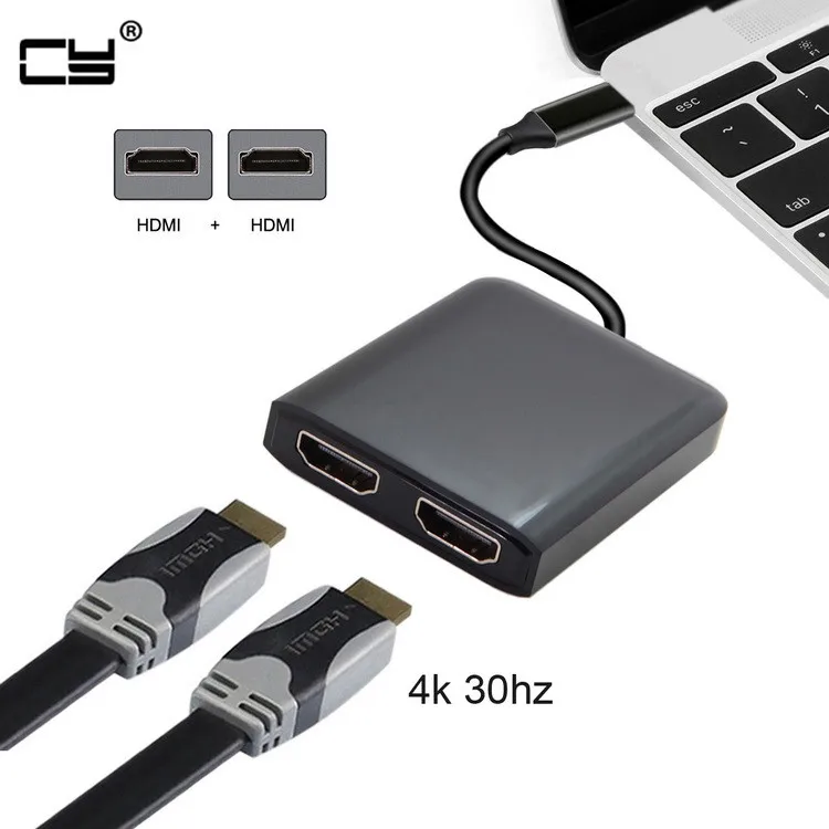 USB-C USB 3.1 Type C to Dual HDMI 4K 30HZ Adapter for Laptop &amp Macbook Monitor HDTV |