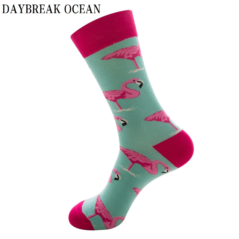 Unisex 5 Pairs Colorful Flamingo Combed Cotton Socks Fashion Autumn Happy Men's Long Socks Dress Party Wedding Funny Crew Socks