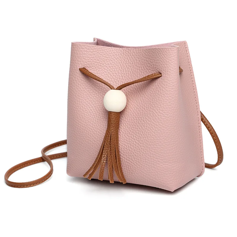 

Female High Quality Shoulder Bag Tassels Bucket Bag Small Cross Body Bag Casual Mini Candy Color Messenger Bag for Girls