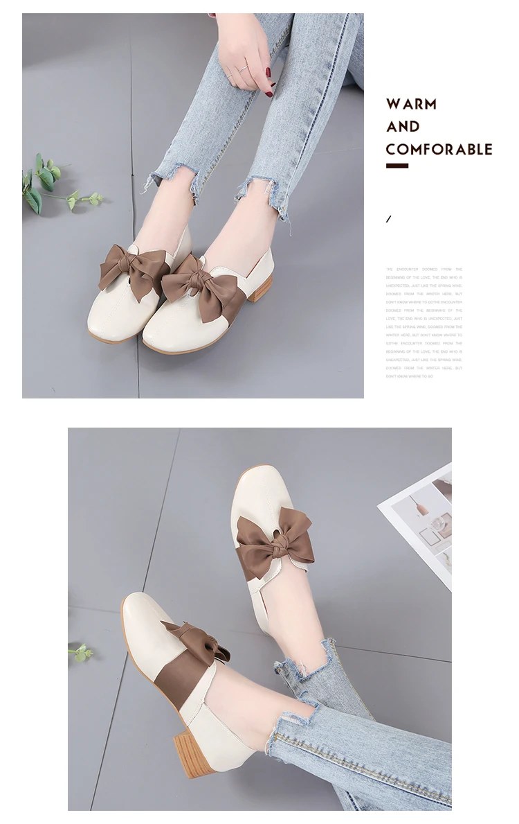 Bow Knot Casual Shoes for Women Flats Leather Oxfords Women Shoes Woman Fashion Square Heels Slip on Ladies Shoes Espadrilles