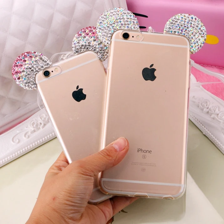

Luxury Bling Glitter 3D Diamond Ears Rhinestone Clear Silicone Soft TPU Phone Cases For iPhone X 8 7 7Plus 5S 6 6S 6Plus 6sPlus