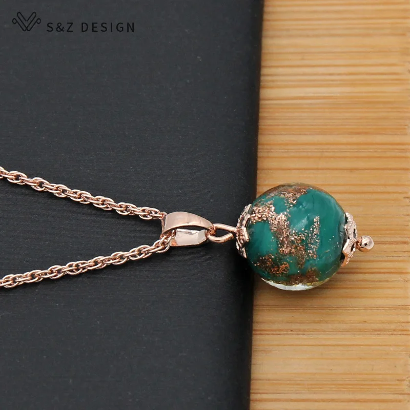 S&Z DESIGN New Fashion 585 Rose Gold Color Glaze Pendant Necklace For Women Girl Fine Temperament Wedding Party Gift