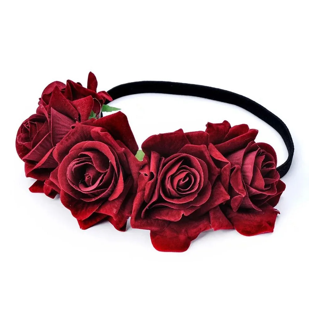 

1PC Women Ladies Rose Flower Crown Headband Garland Floral Hairband Handmade Bride Bridesmaid Wedding Party Hair Accessories