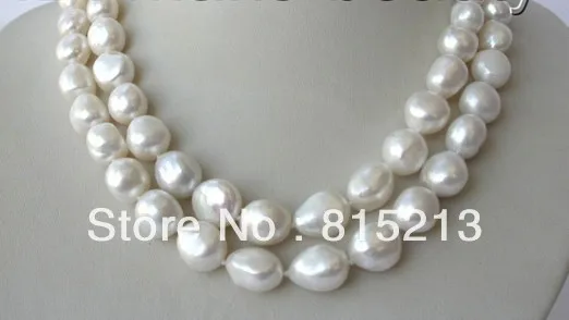 ddh00565 stunning 2rows big 14mm baroque white freshwater cultured pearl necklace | Украшения и аксессуары
