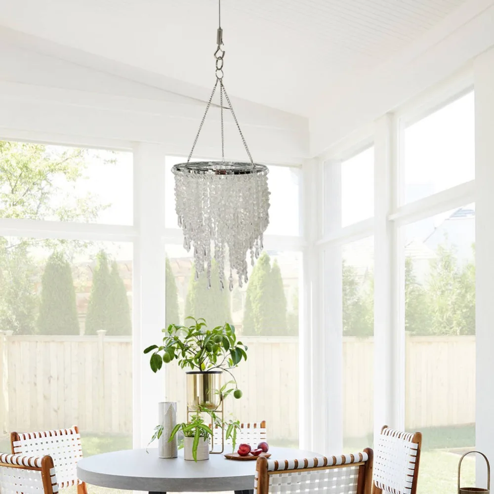 

SUNLI HOUSE White Chandelier Lights for kids Acrylic Beads lights shade for home decoration with Chrome Sliver E27 Irom Frame