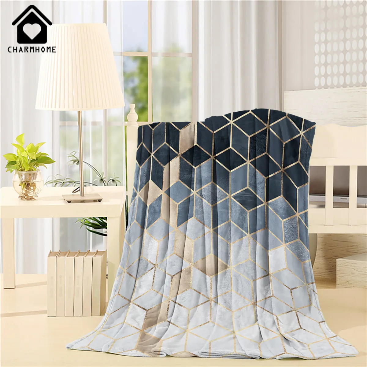 

CHARMHOME Personalized Blanket Flannel Fleece Fabric Blanket Geometric Pattern Sofa Bed Kid Adult Warm Throw Blanket