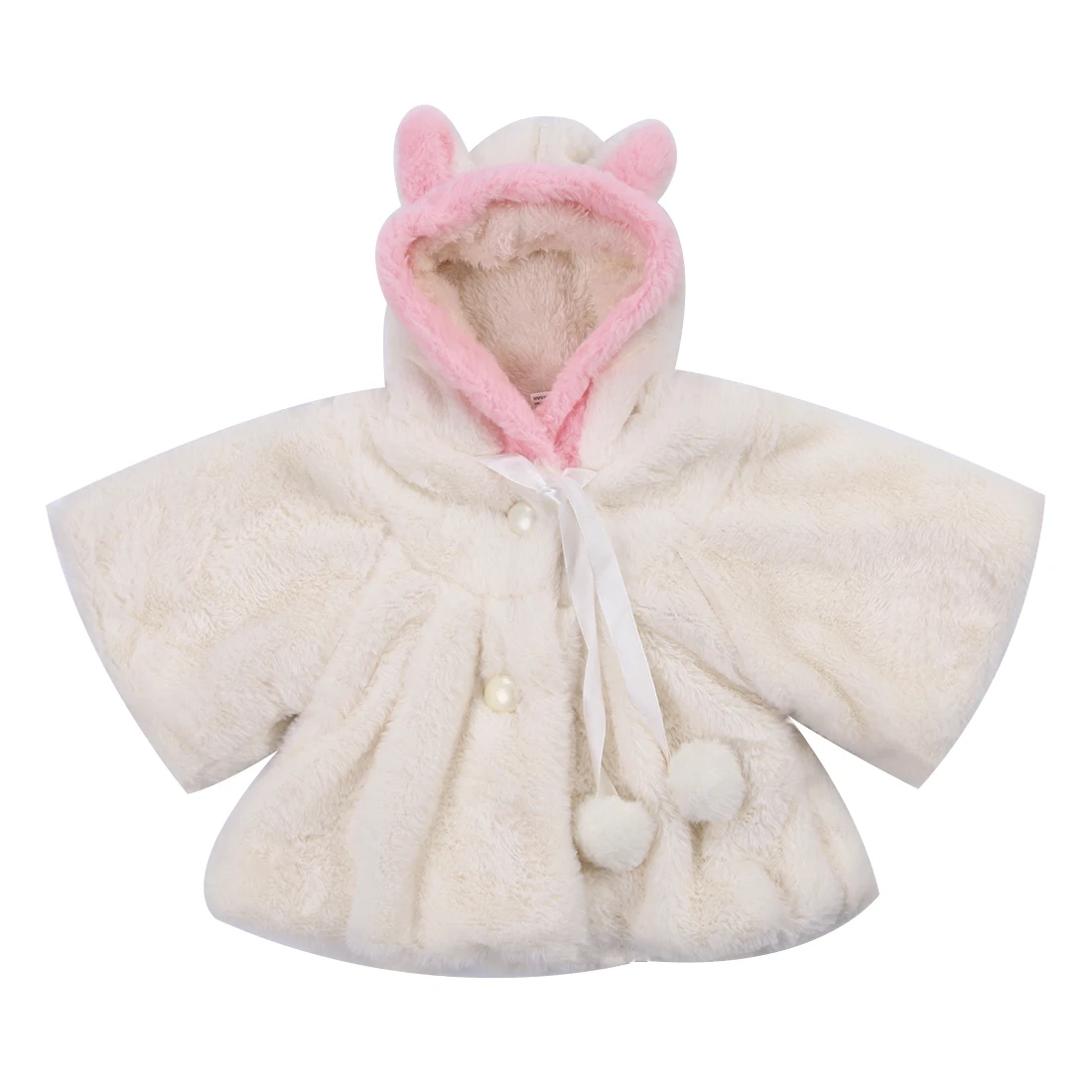Теплое флисовое зимнее пальто с объемными ушками для маленьких девочек, зимние костюмы, милая куртка, плащ, одежда - Цвет: Белый