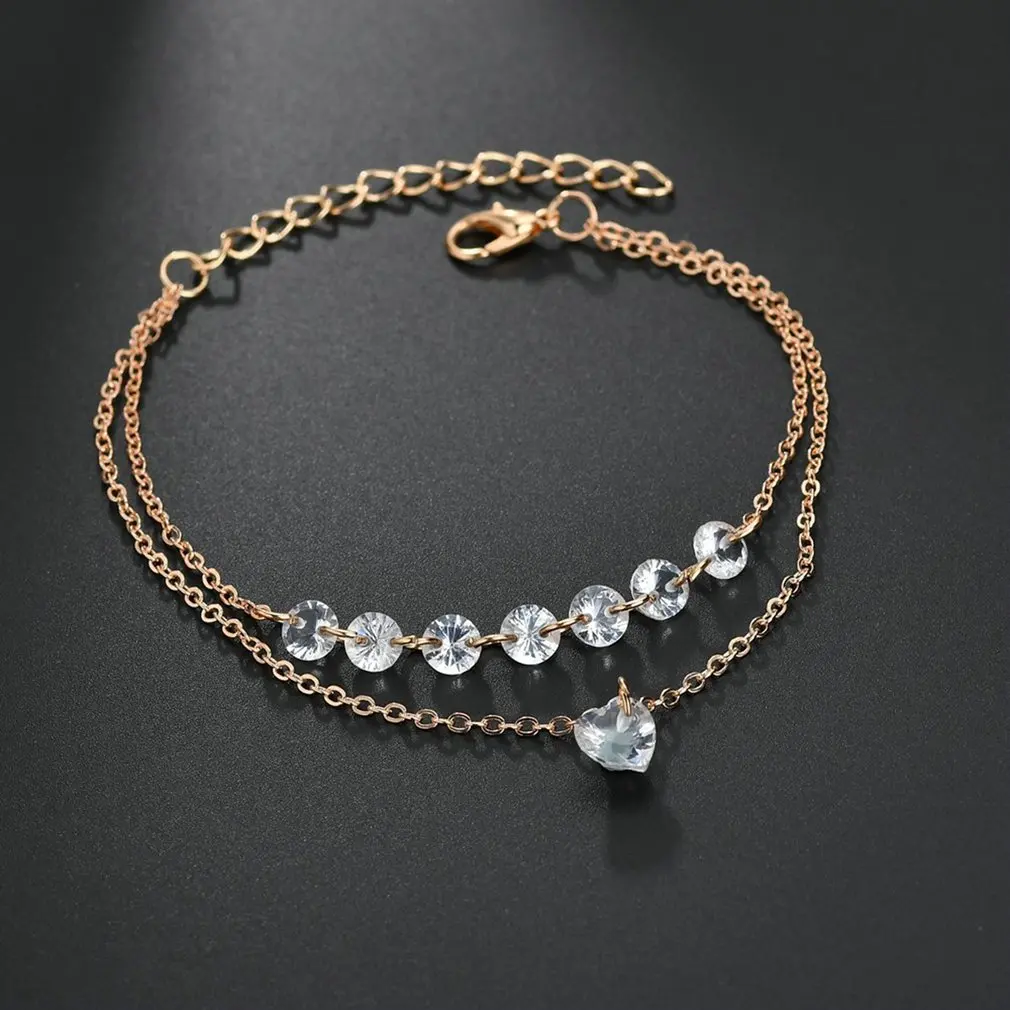 

Fashion Simple Pretty heart-model medal Women Rhinestone Crystal Multi layer Bracelet Bangle Cuff Jewelry 2019