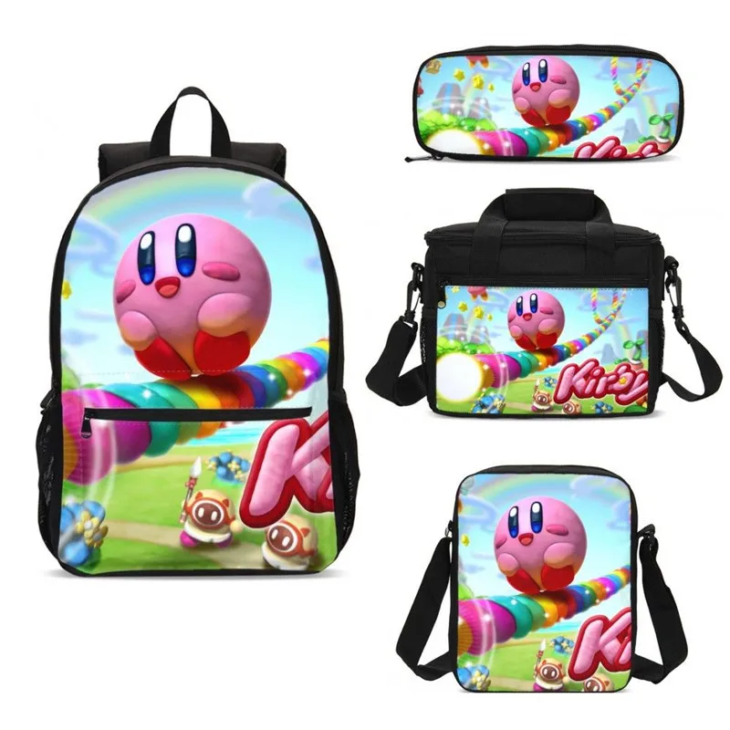 4 шт./компл. портфель для девочек милый мультяшный рюкзак с 3D принтом Kirby ноутбука