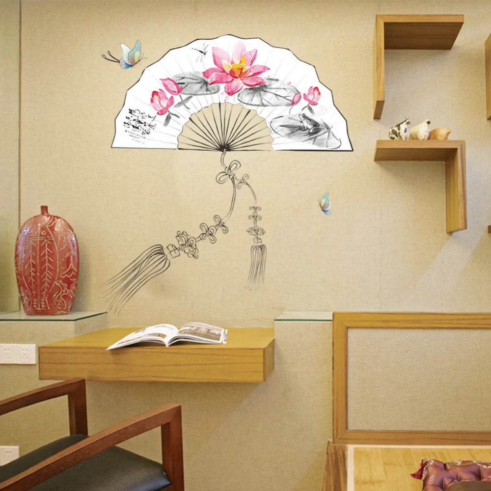 Китайская традиционная живопись печать складные вентиляторы цветут персиковые цветы наклейки на стену для ТВ диван фон стены Искусство Декор наклейки