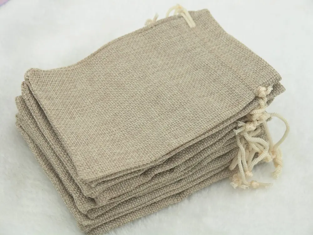 100pcs 9.3x13.5cm Khaki Hemp/Hessian Bags, Jewelry Pouches, Wedding