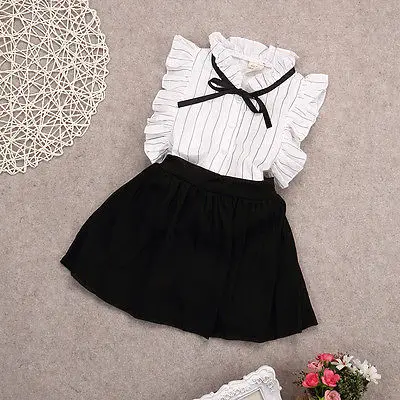 

Children's clothing 2016 new summer girls Peter Sleeve shirt+ short skirt set kids clothes suit