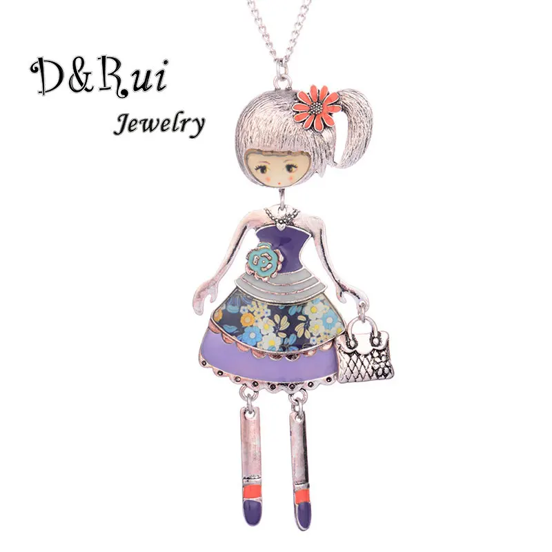 

Dance Doll Necklace Pendant Lovely Girl Wear Dress Bag Charms Collar Jewelry Long Sweater Chain Women Fashion Charm Jewelry 2019