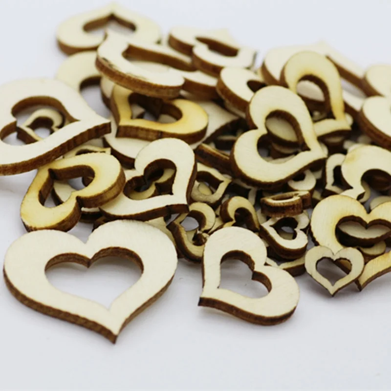 

100pcs/lot Wooden Hollow Love Heart Shaped Ornaments DIY Craft Supplies 10mm