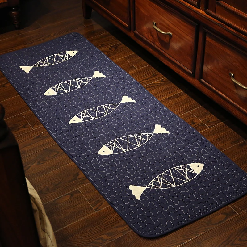 

WINLIFE Korean Style Pure Cotton Carpets Simple Fish Pattern/Geometric Rugs For Kitchen/Entrance Doormat/Bedroom Home Mats