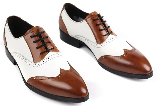 GRIMENTIN Fashion Handmade Oxford Shoes For Men White and Brown Wingtip ...