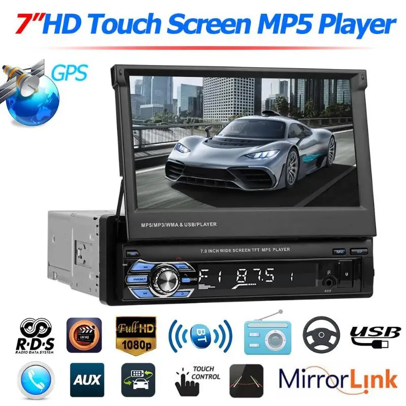 

SWM 9601G Upgraded Foldable 7in Touch 1080P HD GPS Screen Car Stereo MP5 Player GPS Navi RDS AM FM Radio USB/TF/AUX Head Unit